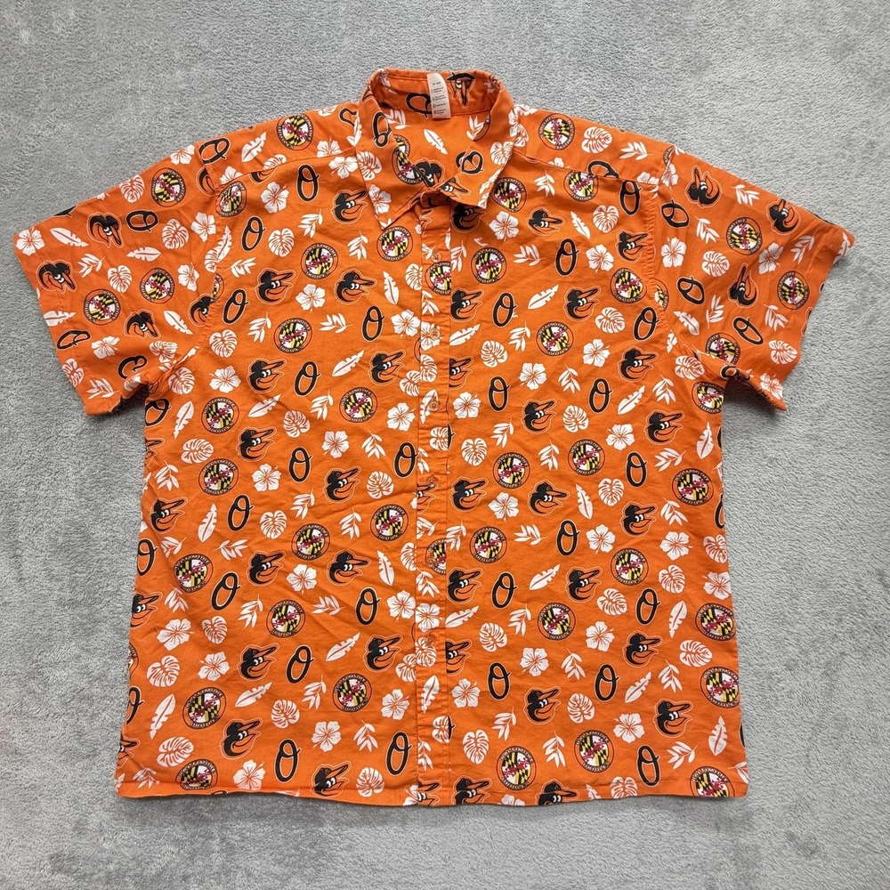 Baltimore Orioles Shirt‎ Mens XL Orange MLB Baseball THE ELEVIN GROUP Hawaiian